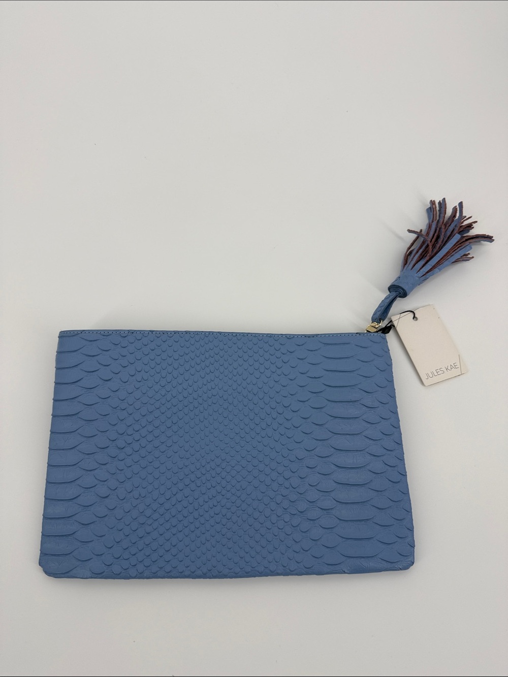 Jules Kae | Blue Textured Tassel Zip Clutch